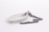 Lamb Leather Handle with 2 Rows of Small Rhinestones and Metal Chain White
