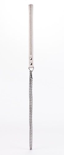 Lamb Leather Handle with 2 Rows of Small Rhinestones and Metal Chain White