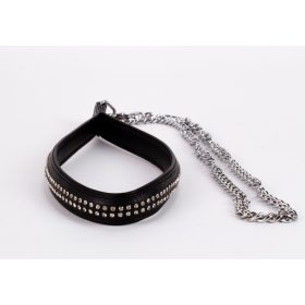   Lamb Leather Handle with 2 Rows of Small Rhinestones and Metal Chain Black