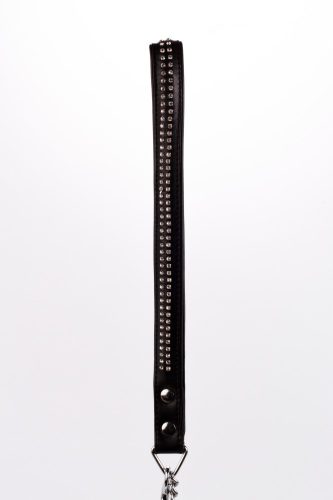 Lamb Leather Handle with 2 Rows of Small Rhinestones and Metal Chain Black