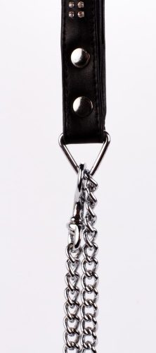Lamb Leather Handle with 2 Rows of Small Rhinestones and Metal Chain Black