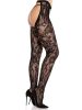 Rose Lace Crotchless Tights with Open Back - Black O/S