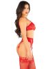 Bra Top, String Stockings and Garter Belt - Red